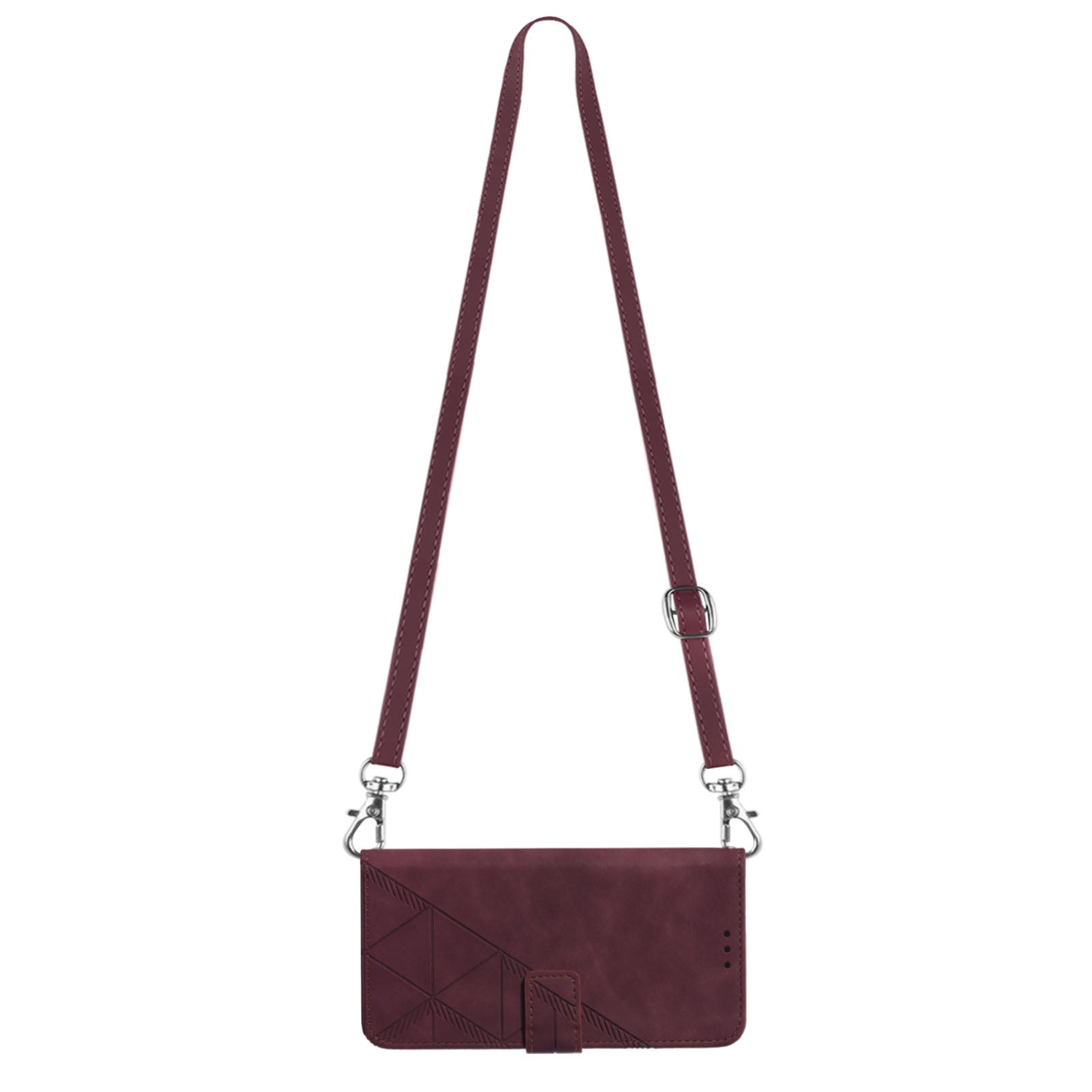 YB Imprinting Series-2 for iPhone 15 Pro Leather Wallet Phone Case Imprinted Stand Cover with Shoulder Strap - Wine Red YB Imprinting Series-2 for iPhone 15 Pro Leather Wallet Phone Case Imprinted Stand Cover with Shoulder Strap - Wine Red